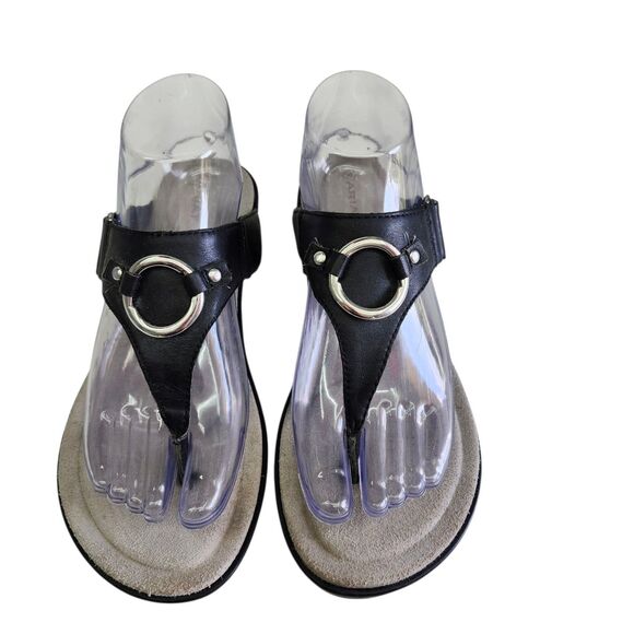 Ariat Poolside Thong Sandals Womens 9B Black Leather Silver Rings Slip On Casual - Picture 6 of 12
